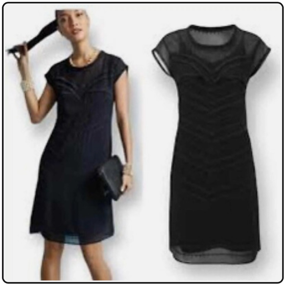 CAbi Black Sheath Mini Dress Cap Sleeve Crew Neck